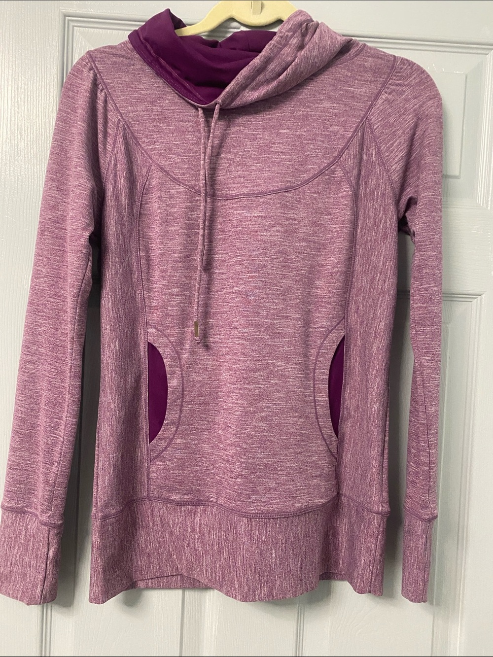 Prana Heathered Lavender Pullover with Deep Purple Accents